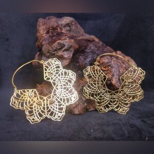 BOHO Gold Brass Kaleidoscope Dangle Earrings - Oversized